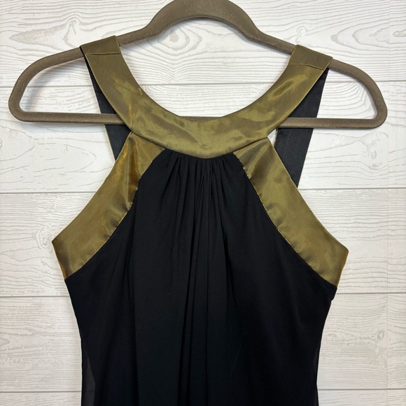 Vintage Badgley Mischka Black/Gold 100% Silk Mini Dress Size 2 - Picture 2 of 7